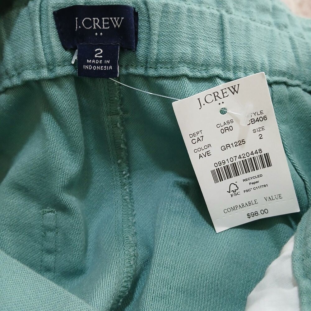 NWT $98 J. Crew  Paperbag Waist Pants Tie Belt Wide Leg Green 2 Preppy Old Money - Picture 13 of 16
